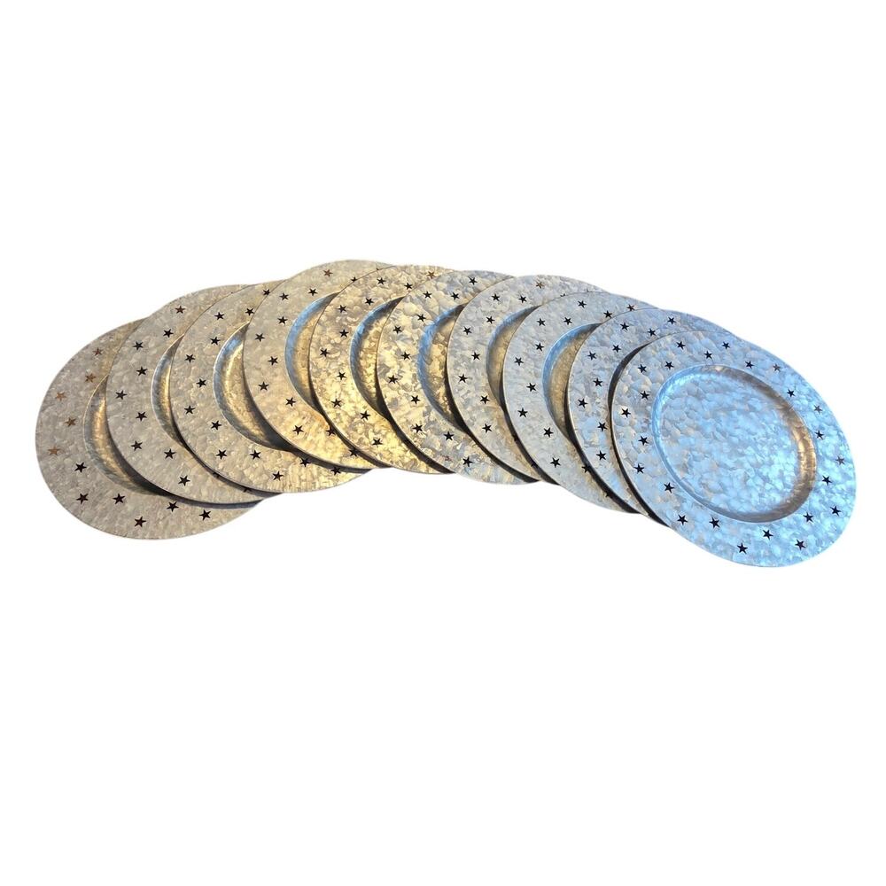 Americana Rustic Galvanized Dinner Plate Chargers Platters Star Design 10 Piece - Picture 3 of 7